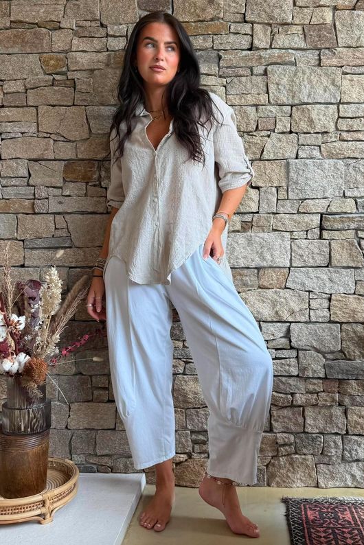 Pia Pillow Cotton Embroidered Tile Classic Shirt Stone